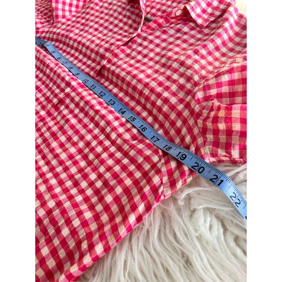 J. McLaughlin Women's Gingham Lois Crinkle Button-Up Shirt Top Pink Size Medium - Picture 9 of 10